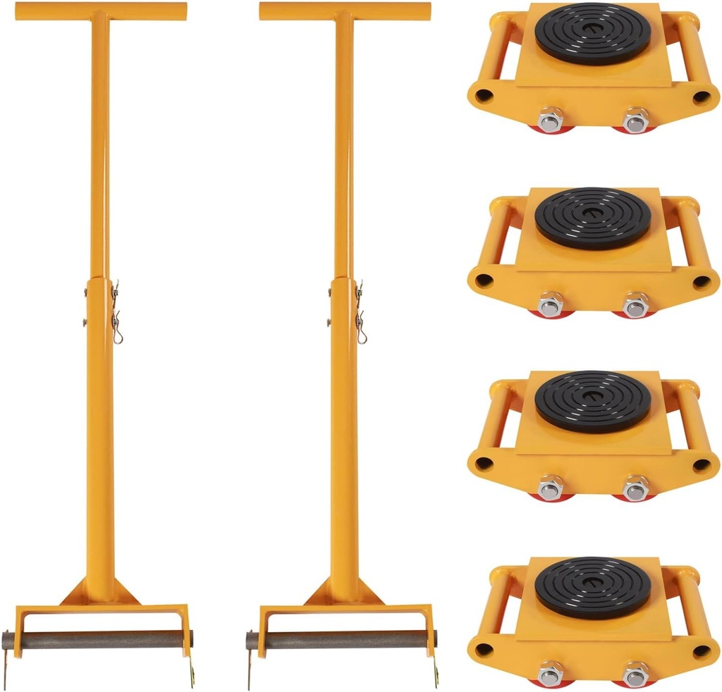 Heavy Duty Machinery Skates Set with Steering Handles - 4PCS Industrial Moving Equipment Skate Kit - 360° Rotation Dolly Skate for Easy Transport - Yellow Color