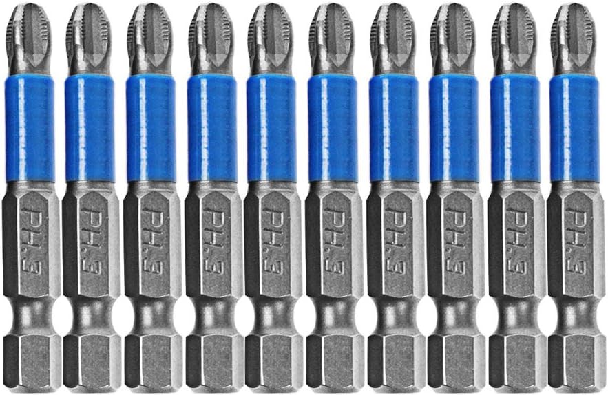 10-Piece Hex Magnetic Impact Screwdriver Bit Set PH3 2" Power Tool - Anti Slip Phillips Head