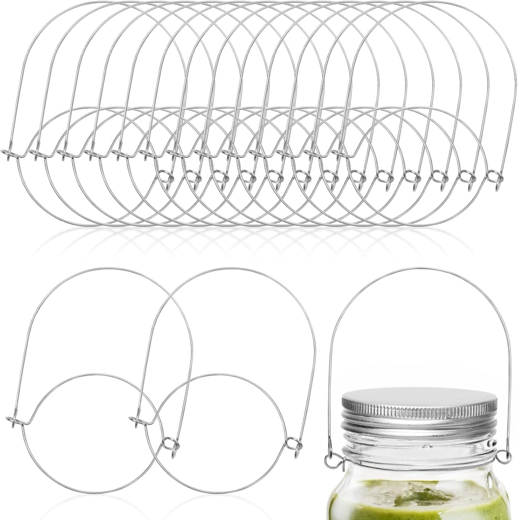 16 Pack Stainless Steel Wire Hangers for Mason Jars - Easy Installation, Versatile Decoration and Storage Solution for Kitchen and Home