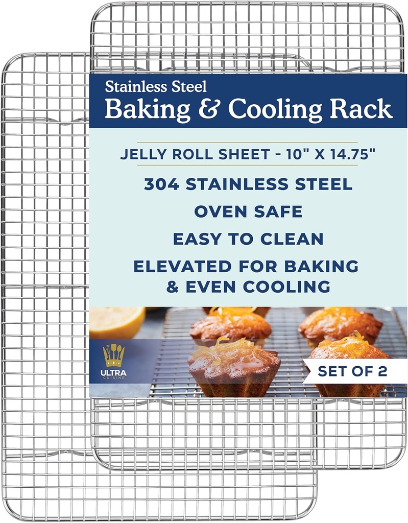 Stainless Steel Cooling and Baking Rack Set - Oven & Dishwasher Safe - 10 x 14.75-inch - Set of 2 - Heavy Duty Wire Racks for Baking & Cooking