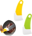 Silicone Pan Cleaning Scraper Set - Non-Stick Kitchen Tool for Pans and Pots - 2 Pcs Bowl and Dish Scraper - Green and Yellow