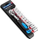 12 Piece 1/4" Drive Metric Socket Wrench Set with 90-Tooth Reversible Ratchet Handle, 6 Point Shallow Sockets (4-13mm) and Extension Bar 4" - CR-V Steel Tool Set for Car, Motorcycle, Bike Repair