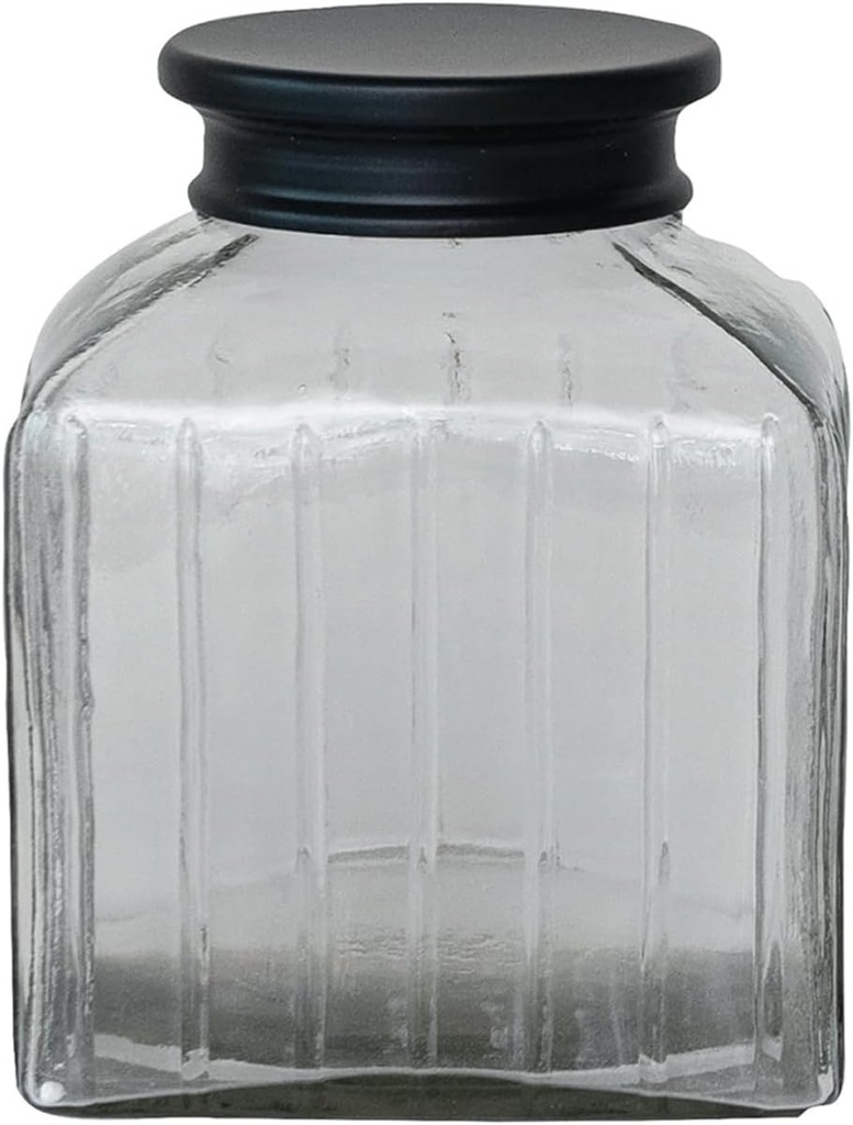 Small Black Square Glass Jar with Lid by Creative Co-Op