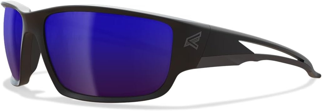 Edge TSKAP218 Kazbek Polarized Safety Glasses - Military Grade, Anti-Scratch, UV 400, Non-Slip - ANSI/ISEA & MCEPS Compliant - Black/Aqua Blue Mirror Lens - 5.04" Wide
