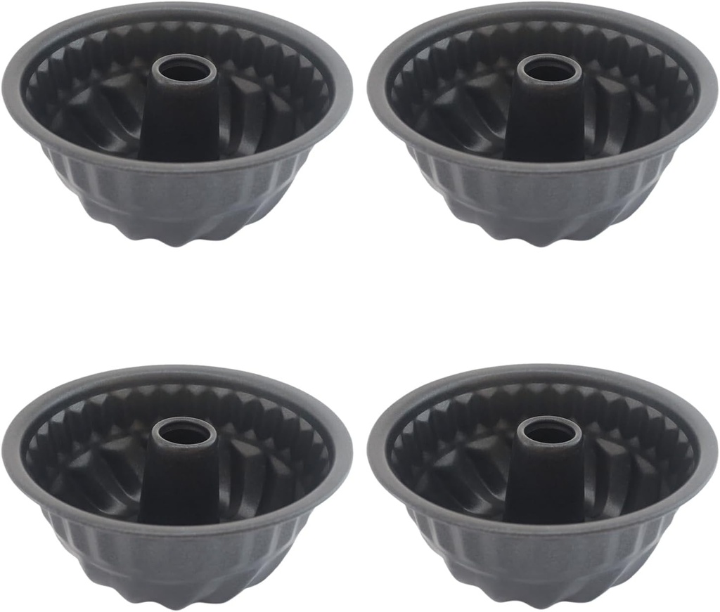 Nonstick Fluted Tube Mini Bundt Cake Pan Set, 4 Inch Kugelhopf Cake Mold for Oven Baking - Carbon Steel, Black