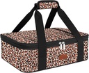 Leopard Print Insulated Casserole Carrier Bag for Hot/Cold Food, Expandable Thermal Travel Bag Fits 9" x 13" Baking Dish - Ideal for Picnics, Cookouts, Potlucks