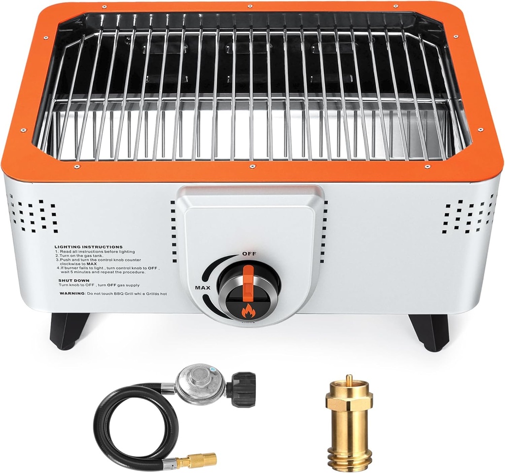 Portable Dual Fuel BBQ Grill - Gas and Charcoal 2-in-1 Grill for Camping and Outdoor Cooking - Brilam Tabletop Propane Gas Grill (White)