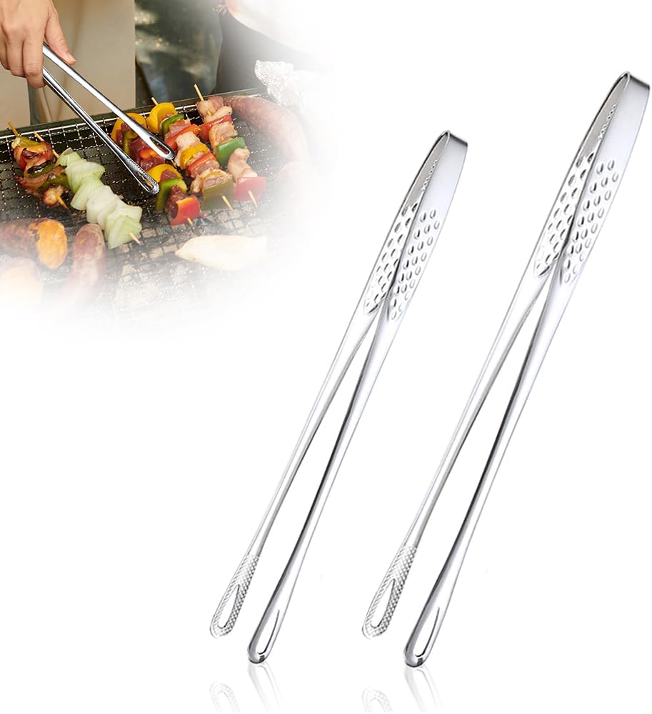 Stainless Steel Korean BBQ Tongs Set for Cooking Steak & Barbecue - Large and Small Tongs for Home and Outdoor Use
