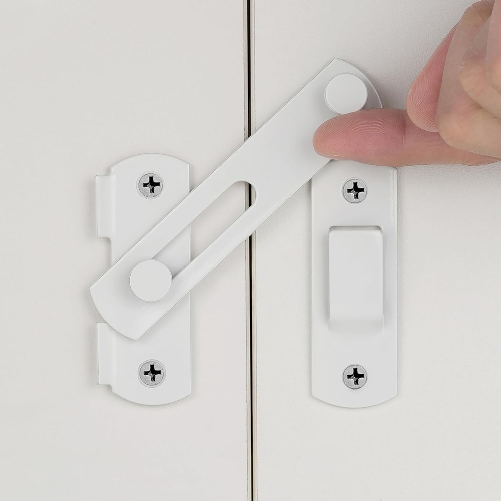 White Stainless Steel Barn Door Latch Set - 6 Pack, 3.93" x 2.75" Bi-fold Lock for Sliding Doors, Antique Finish for Wine Cabinets and Closets