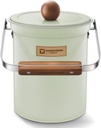 SUS304 Stainless Steel Compost Bin 101oz with Airtight Lid and Wooden Handle - Mint Green Kitchen Waste Container for Modern Stylish Design