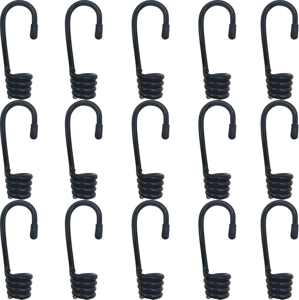 15PCS 3/8 Inch Plastic-Coated Spiral Wire Hooks for Elastic Rope Strapping Tape - Cord Hooks End Kit