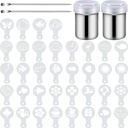 72-Piece Coffee Decoration Stencils Set with Latte Art Tools, Dusting Jars, and Mesh Powder Shaker for Cake Decorating