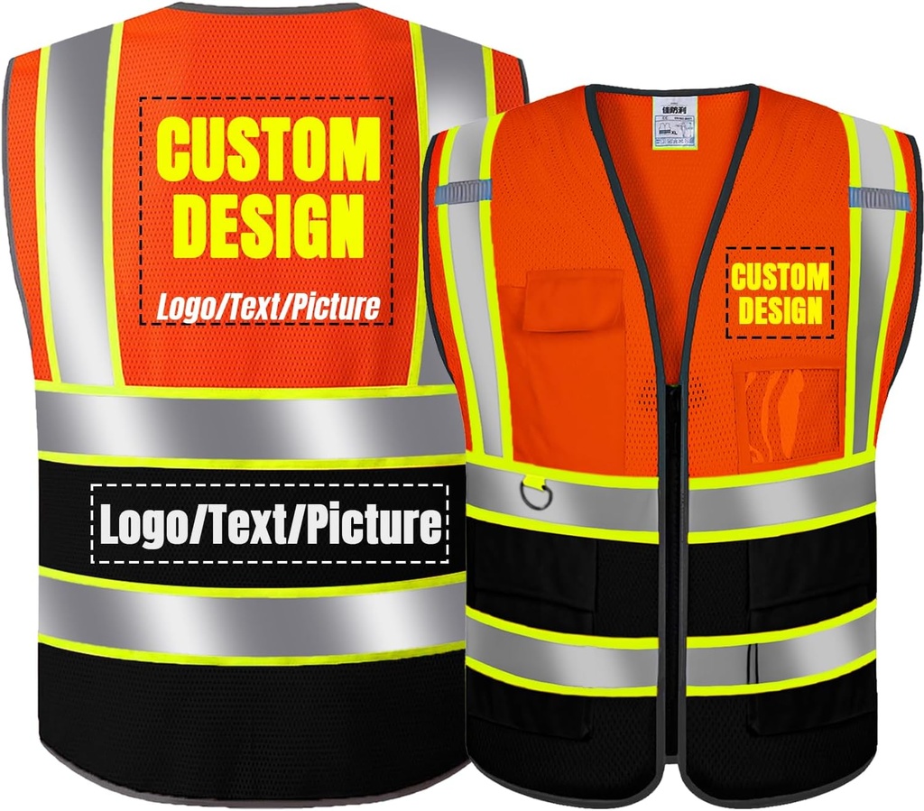 Custom Logo Safety Vest Class 2: High Visibility Reflective & Breathable Construction Vest by BeautyWill