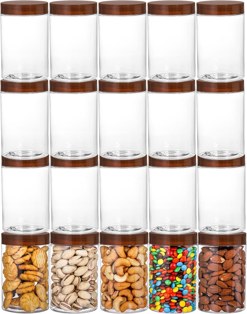 20 Pack 12 Oz Clear Plastic Jars with Screw-on Lids for Kitchen and Home Storage