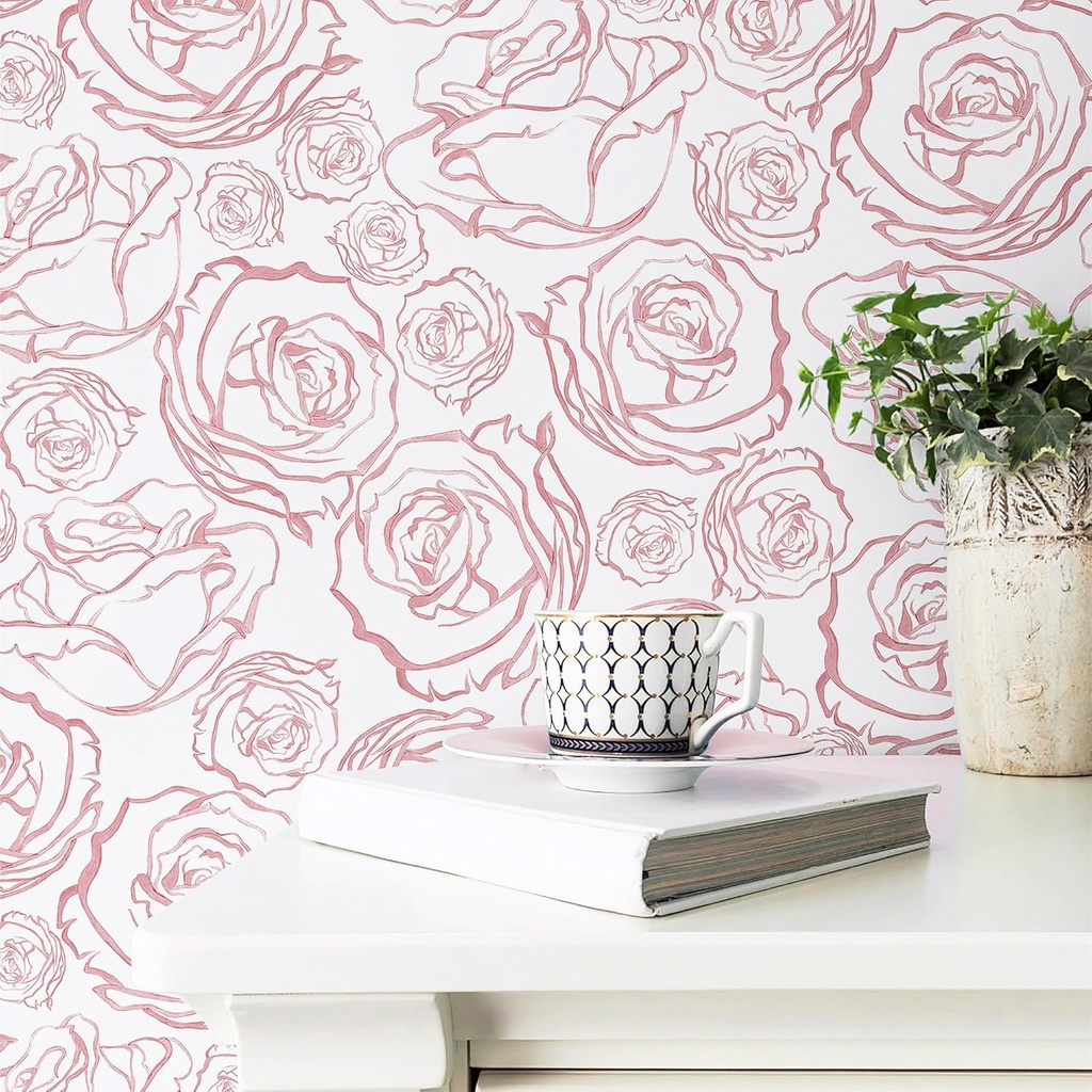 Boho Pink Floral Peel and Stick Wallpaper - Removable Contact Paper for Bedroom - 118'' × 17.3
