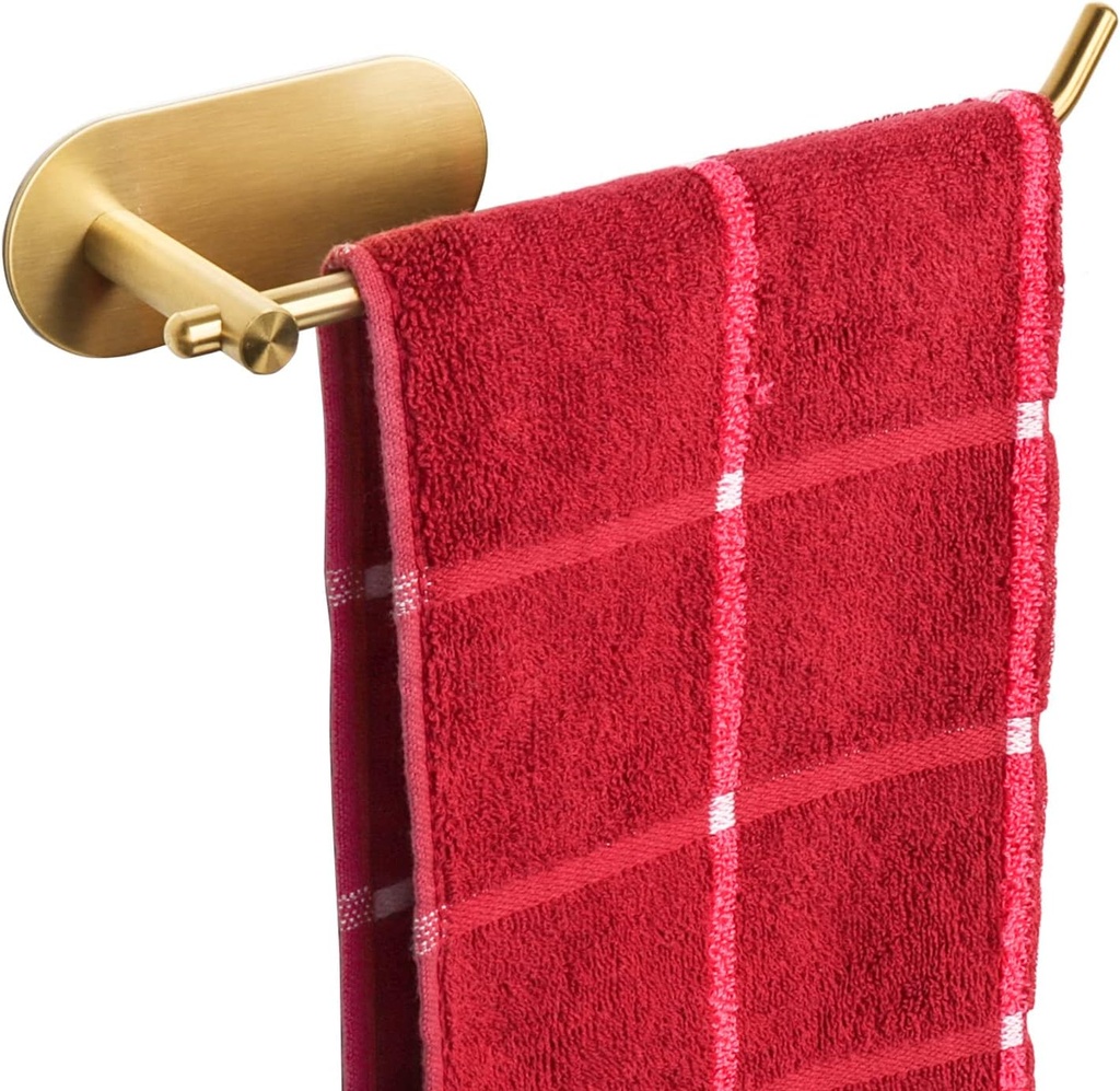 Self Adhesive Hand Towel Holder in Brushed Gold - SUS 304 Stainless Steel Towel Ring for Bathroom and Kitchen - No Drilling Hand Towel Bar with Strong Adhesive - TocTen