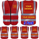 5 Pack of BeautyWill Class 2 High Visibility Safety Vests with Custom Logo - Red, Size S - ANSI/ISEA Standards for Construction Workers