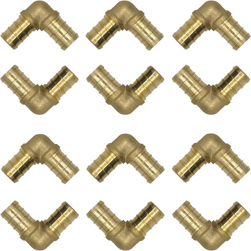 (12-Pack) 1/2" 90 Degree Elbow Barb Crimp Fittings for PEX Pipe - Lead-Free Brass Fittings by MISPIRE