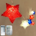6.8Ft Battery Operated Patriotic String Lights with Remote Timer for Memorial Day & 4th of July Decor - 10 LED Red White Blue Star Lights Outdoor