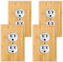 4PC Alckerou Solid Wood Bamboo Light Switch Cover Set - Decorative Outlet Plate for Quality Raw Wooden Wall Decor - 4.8" X 3.14" Double Outlet Covers