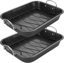 Nonstick Roasting Pans 2 Pack - Heavy Duty 11x15 Metal Bakeware with Rack for Baking Turkey, Chicken, Veggies - CertBuy