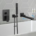 Matte Black Wall Mounted Bathtub Faucet with Hand Held Sprayer - Single Handle Shower System Mixer for Tub - Includes Rough-In Valve and Swivel Tub Spout