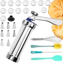 Maiziyun Metal Cookie Press Gun Kit - 13 Discs, 8 Piping Tips for Baking Decorative Cookies