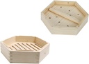 Handmade Diamond Wood Chinese Steamer Set - Multi-functional Bao, Food, Rice, and Dumpling Steamer Basket with Lid in Beige Color