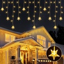 200 LED Star Icicle Lights Outdoor - 40 Drops Curtain Lights with 8 Lighting Modes - Timer Plug-in for Patio, Tree, Garden, Window, Porch - Christmas Decor in Warm White