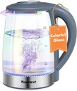 Colorful Glass Electric Kettle 2.0L - BPA-Free Stainless Steel, Auto Shut-Off, Grey