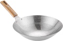Stainless Steel Wok Stir Fry Pan with Wooden Handle - 24cm Traditional Cookware for Household and Restaurant Cooking