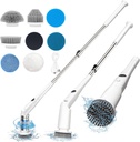 Cordless Electric Spin Scrubber with 3000MAH Battery, Adjustable Angles, 53.9in Extension Handle, 7 Replaceable Brushes for Bathroom Cleaning