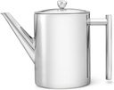 Stainless Steel Double Walled Teapot, 1.2-Liter Capacity, Bredemeijer Cylindre, Sleek Glossy Finish