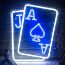 LED Neon Light Playing Cards Sign for Wall Decor - Blue/White Poker Theme Gamer Room Decoration for Teens - USB Powered Casino Bar Hotel Birthday Party Decor