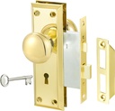 Antique Gold Interior Door Mortise Lock Set with Keyed Knobs - 3 Pack Vintage Door Locks
