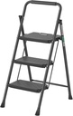 RIKADE Folding 3 Step Ladder with Anti-Slip Pedal and Handgrip - Lightweight Portable Steel Stool for Home and Office in Black