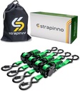 4pcs Retractable Ratchet Straps Bundle - 1in x 6ft Tie Downs with Rubber Coated Steel Handle, S Hooks, 1500 lbs Strength - Green Strap, Black Coated