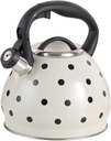 Stainless Steel Polka Dot Tea Kettle with Whistling Spout and Cool Grip Handle - White, 3L