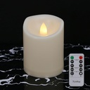 Waterproof Outdoor Indoor Battery Operated LED Pillar Candles with Remote, Timers, and Flickering Flame - Set of 7 Ivory Plastic 3" x 4" Candles for Home/Wedding Decor