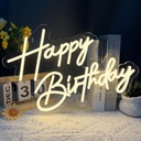 Happy Birthday Neon Sign for Wall Decor - Warm White LED Light - Art Decoration for Birthday Parties - 17x12 Inch - Includes 2 Pcs Pasters