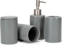 Modern Chic 4.5" Ceramic Bathroom Accessories Set of 4 in Matte Grey - Home Décor & Organization for Bath or Kitchen