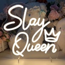 LED Neon Slay Queen Table Number Desk Lamp Night Light - Wedding Decorations for Bedroom, Home, Christmas Party - Warm White Neon Sign - USB Powered - 30×28.2CM
