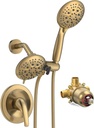 3-in-1 High Pressure Shower Faucet Set with Handheld Shower, 71” Hose, Valve, and Trim Kit - Brushed Gold