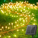 Brightown 9.8Ft 120 LED Solar String Lights Outdoor Waterproof - 8 Modes Firecracker Balcony Lights for Tree Patio Christmas Party Wedding Decor (Warm White)
