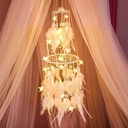 Boho Chic Double Circle White Feather Dream Catcher with LED Fairy Lights - Bedroom, Wedding, Party Decor