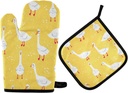 Cute Geese Oven Mitts and Pot Holders Set - Heat Resistant Kitchen Gloves for Cooking and BBQ