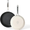 Martha Stewart Lockton 2-Piece Premium Nonstick Fry Pan Set - Heavy Gauge Aluminum, 10" & 12" - Linen Color