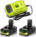 2-Pack TOPBATT 3.0Ah Replacement Battery and Charger Combo for Ryobi 18V Tools - Compatible with P108 P102 P103 P104 P105 P107 P109 P190 P191 P122