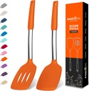 BAKEROYAL Silicone Spatula Set - Heat Resistant Turner Spatulas for Cooking Fish, Eggs, Pancakes Flipper - Orange Silicone Cooking Utensils Set