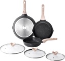 3-Piece Kordisen Nonstick Frying Pan Set with Lids - Healthy Induction Cookware - Stay-Cool Handle - Compatible with All Stovetops - PFOA Free - 8, 9.5, 11 Inch Skillet Set